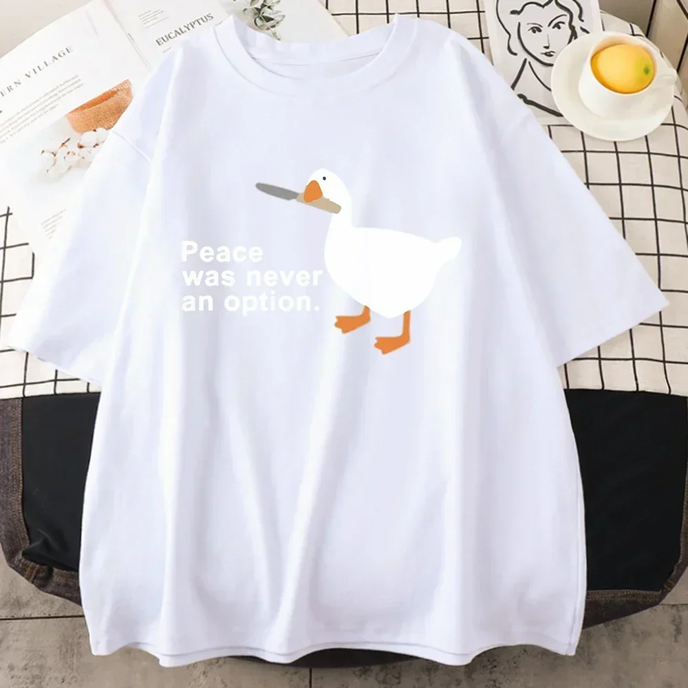 T Shirt Peace Was Never An Option Kawaii Funny Print Crop TopWomen  Cool Street O-Neck Top Soft Breathable Tee Clothes Vintage