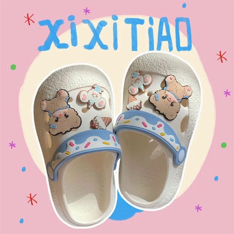 Mikko Souffle Mousse Latte Kawaii Cute Cartoon Original Casual Sandals Closed-Toe Slip-Ons Outdoor Breathable Beach Shoes