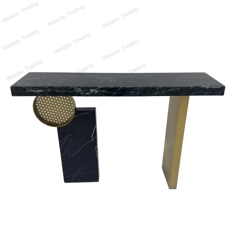 

Minimal stainless steel entrance table foyer light luxury entrance cabinet against the wall corridor modern entrance platform