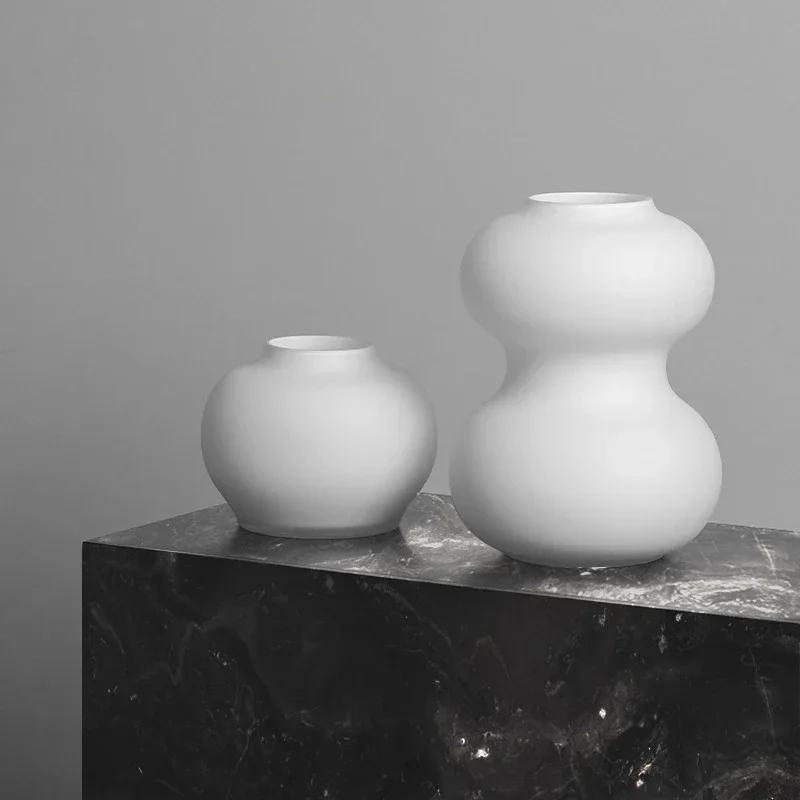 

Simple Japanese White Matte Gourd Glass BIg Vase Ornament Entrance Living Room Bedroom Desktop Dining Table Home Art Decoration