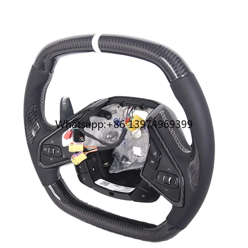 Real square Smooth Leather Carbon Fiber Tech C8 Steering Wheel for Chevrolet Corvette