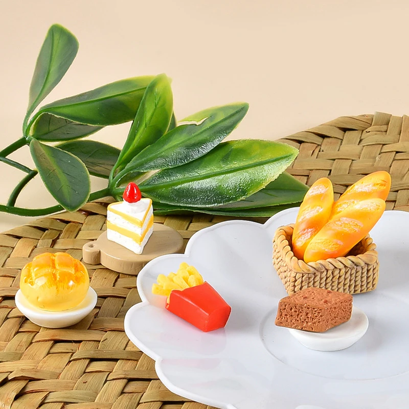 Dollhouse Miniature Pretend Play Toy para Crianças, Bolo, Pão, Torta De Ovo, Bule, Bandeja De Cesta, Café da manhã, Modelo Alimentar, Decoração De Cozinha, 1 Conjunto, 1:12, 1 Conjunto