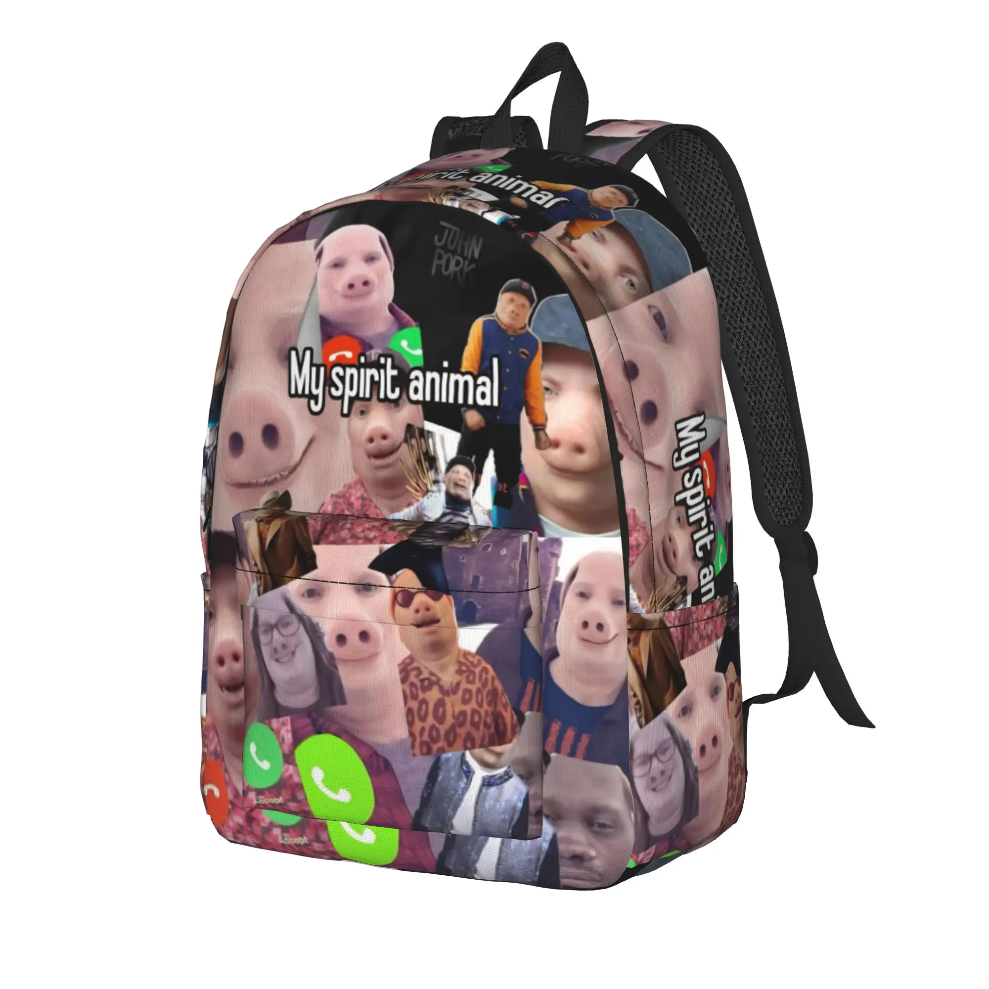 I Love John Pork Backpack for Men Women Cool Student Hiking Travel Daypack Answer Call Phone Laptop Computer Canvas Bags Outdoor