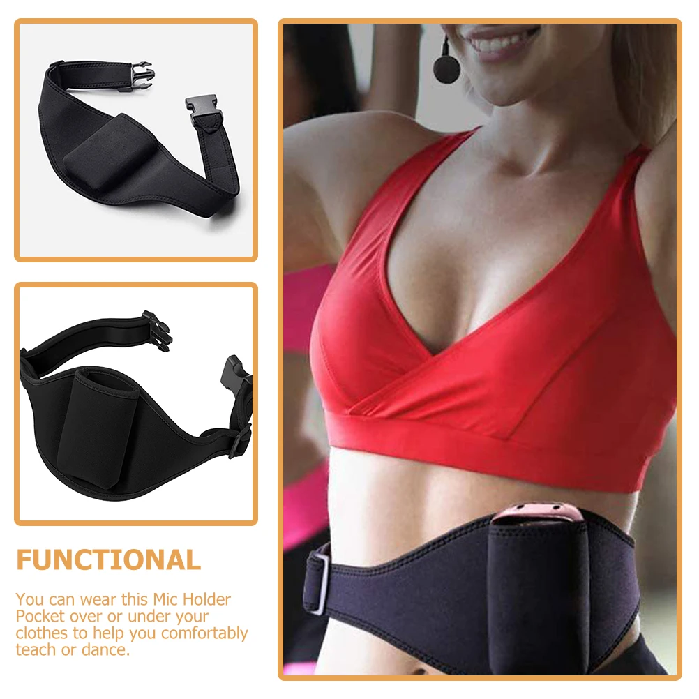 

2 Pcs Black Microphone Belt Bag Fitness Instructors Workout Mic Waist Pack Portable Holder Storage Pouch Adjustable Belt