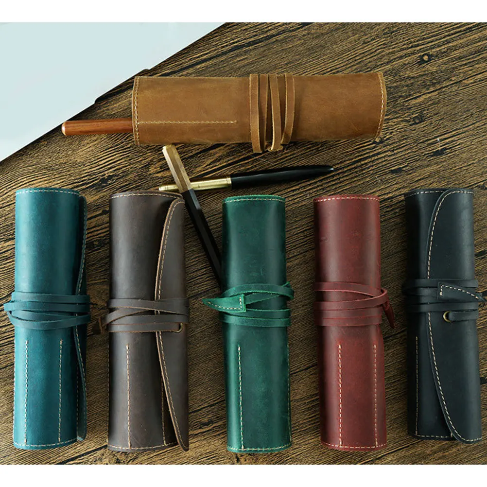 

Pen Pouch Olive Green Vintage Handmade Pen Case Pencil Holder Bag for Fountain Ballpoint Pens