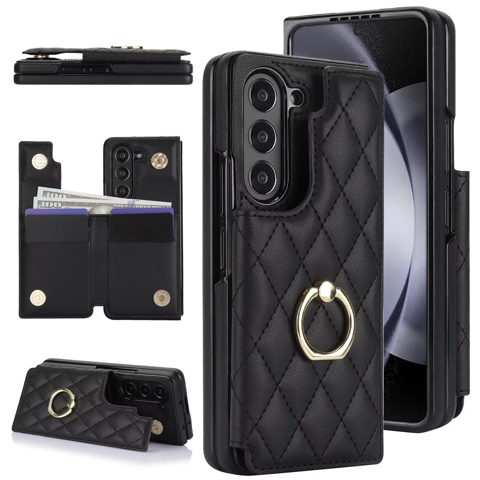 Wallet Case for Samsung Galaxy Z Fold 8 Ultra Ring Card Slot Cash Clip Magnetic Clasp Reinforced Frame Protective Cover