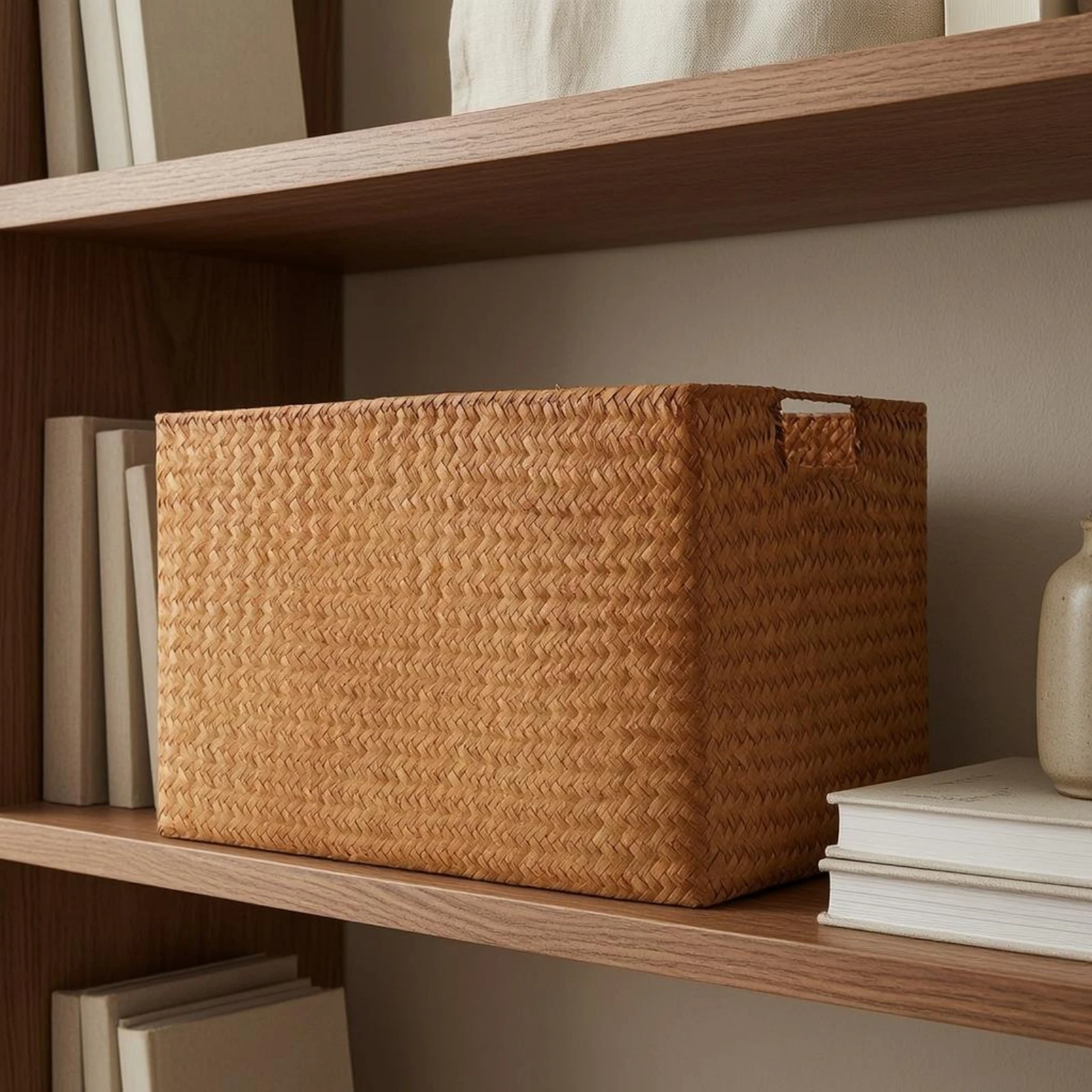 Rectangular Straw Basket Rigid Braided Straw Basket Handwoven Rustic