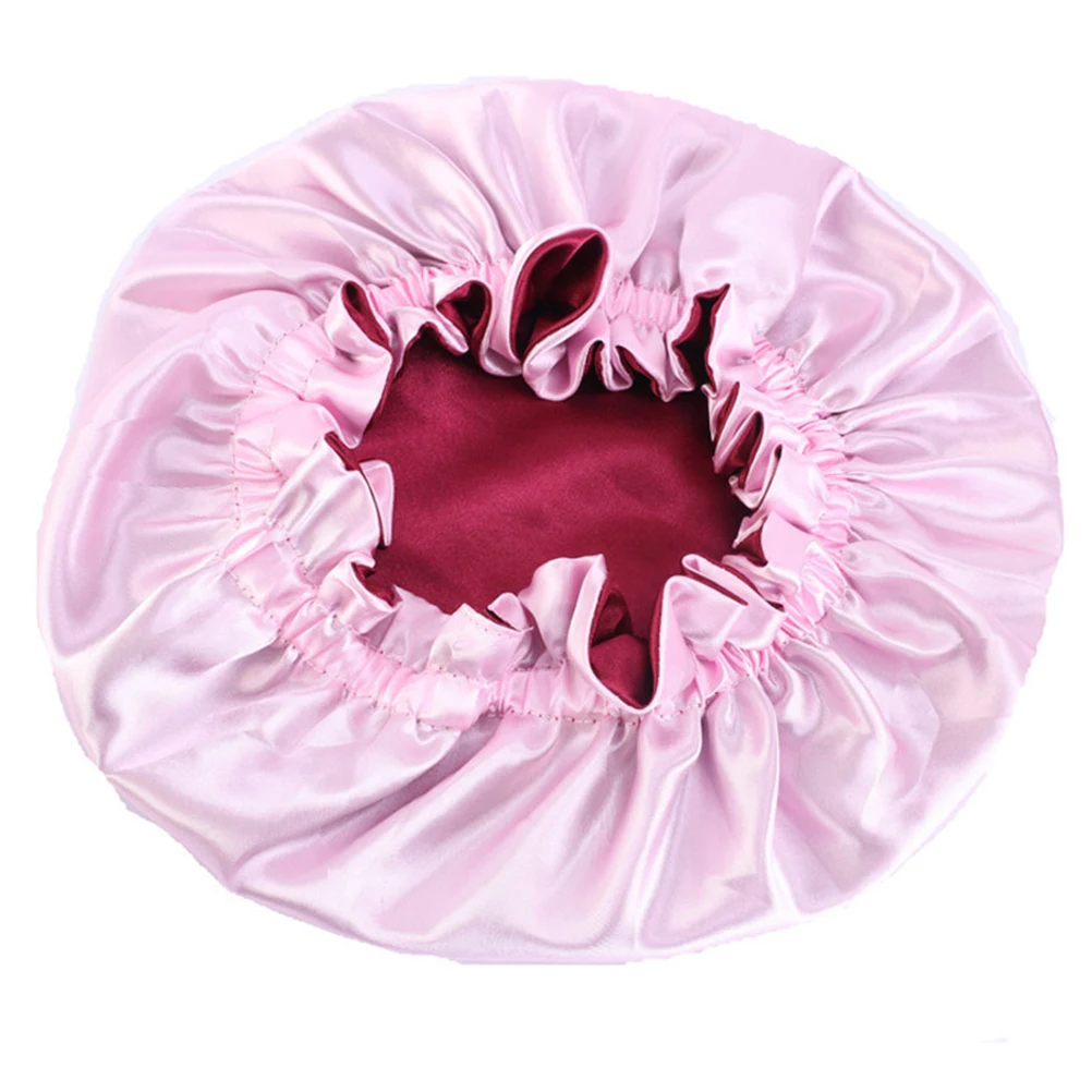 

2pcs Satin Durable Bathing Cap Safe Hair Protection Sleep Bath Elastic Edge Design Comfortable Home Use