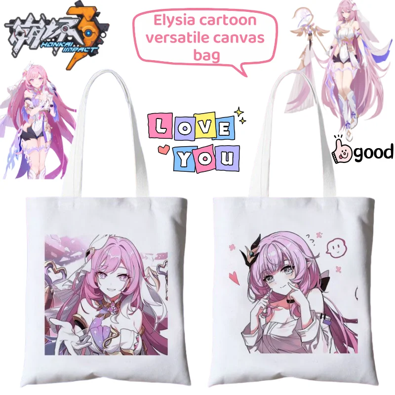 

Honkai Impact 3 Elysia Personalized Cartoon Versatile Large Capacity Portable Canvas Bag Gaming Peripheral Creative Shoulder Bag