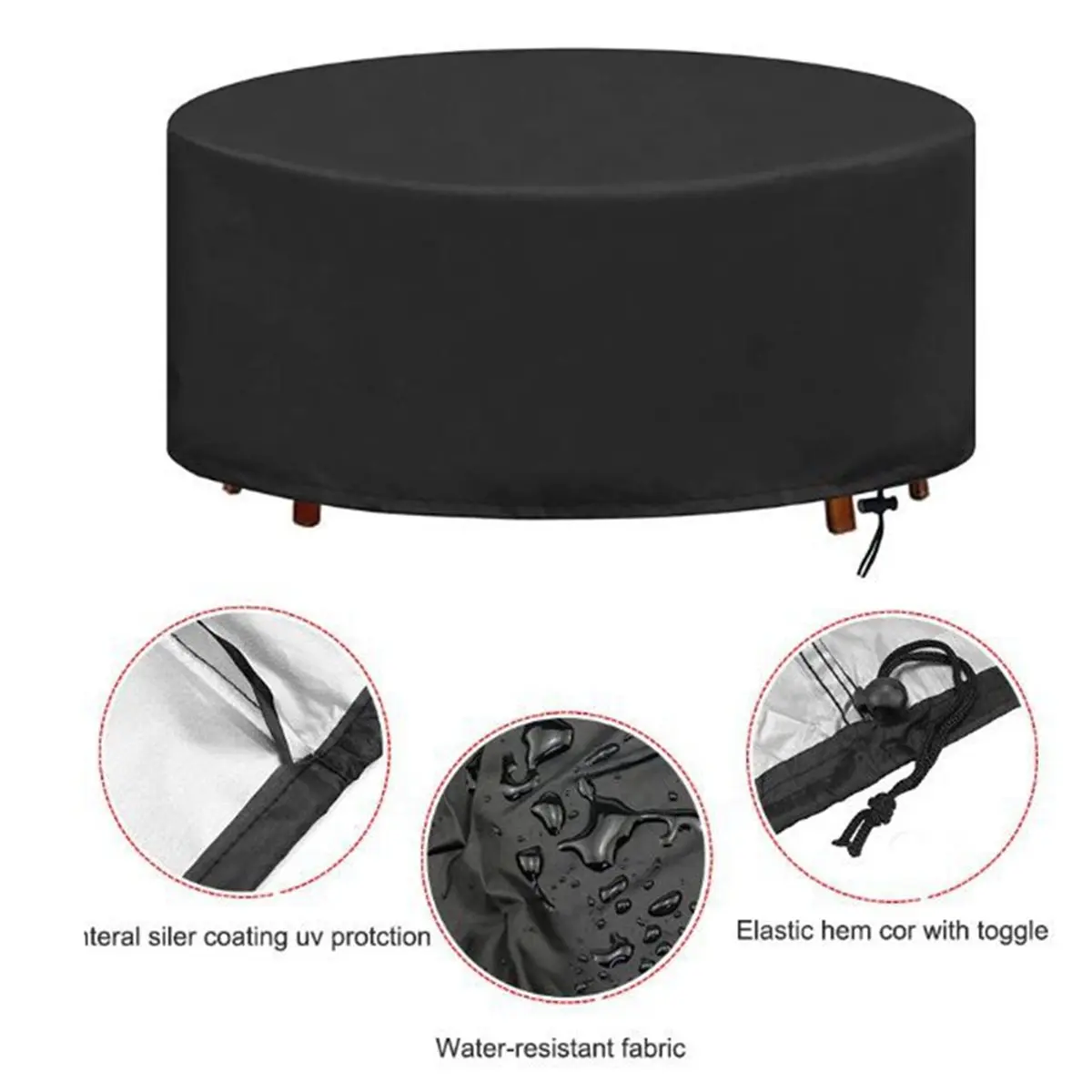 

Patio Round Furniture Cover Waterproof Windproof Dustproof Outdoor Cover for Garden
