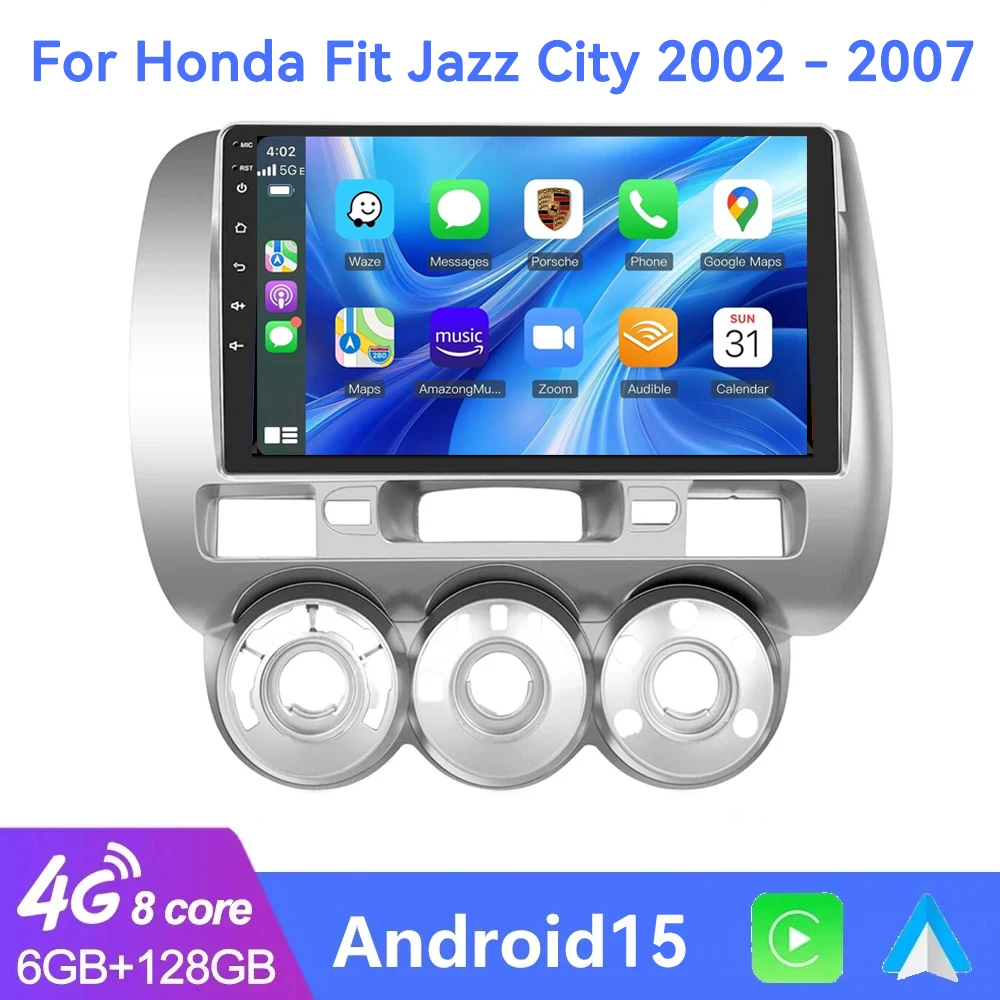 

4G+WIFI Android 15 Carplay Auto Car Radio For Honda Fit Jazz City 2002 - 2007 Stereo Multimedia Video Player GPS Navigation