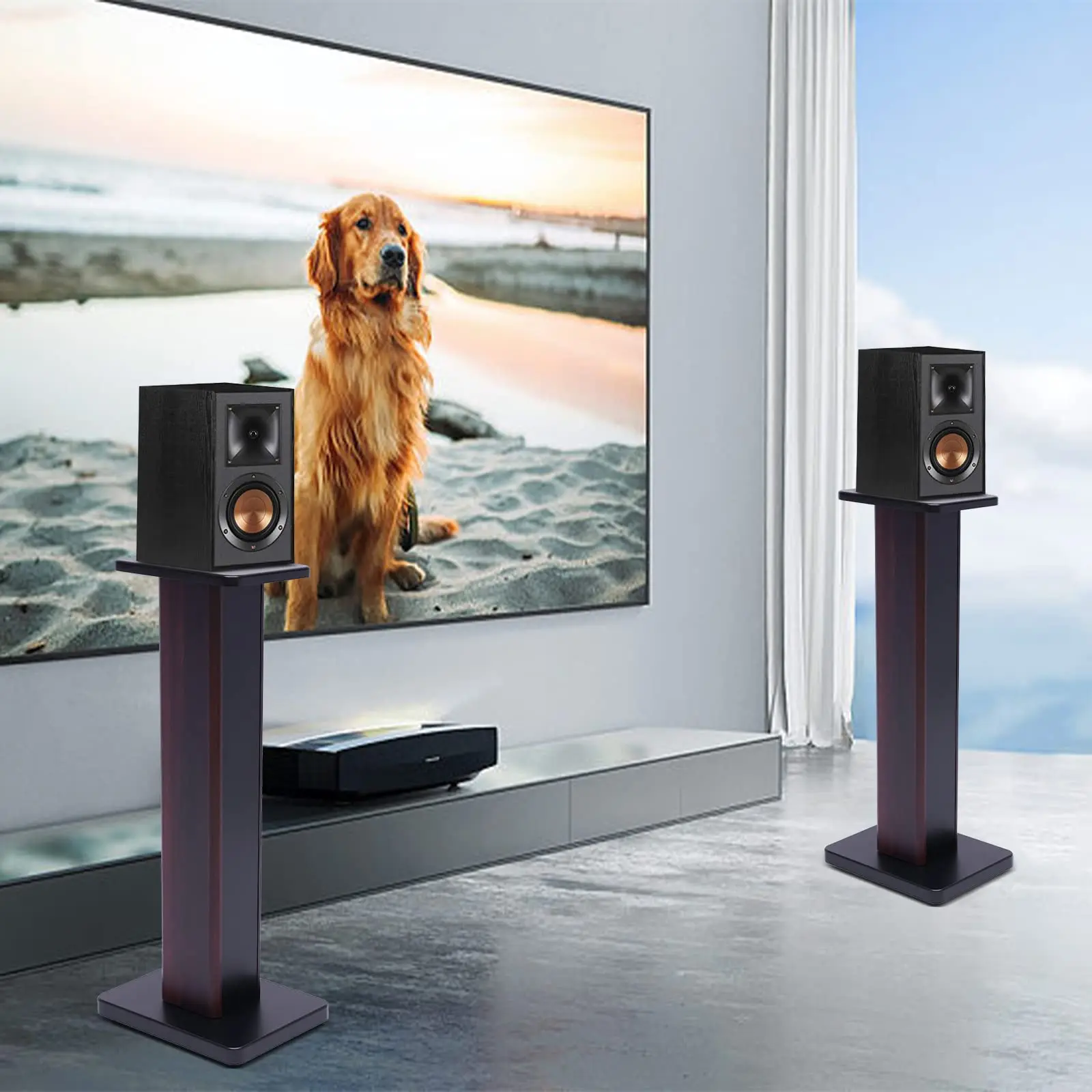 زوج حامل مكبر الصوت العالمي، حامل مكبر الصوت H28In على رف الكتب قائم على الأرض لشاشات استوديو الصوت المحيطي حتى 33 رطلًا