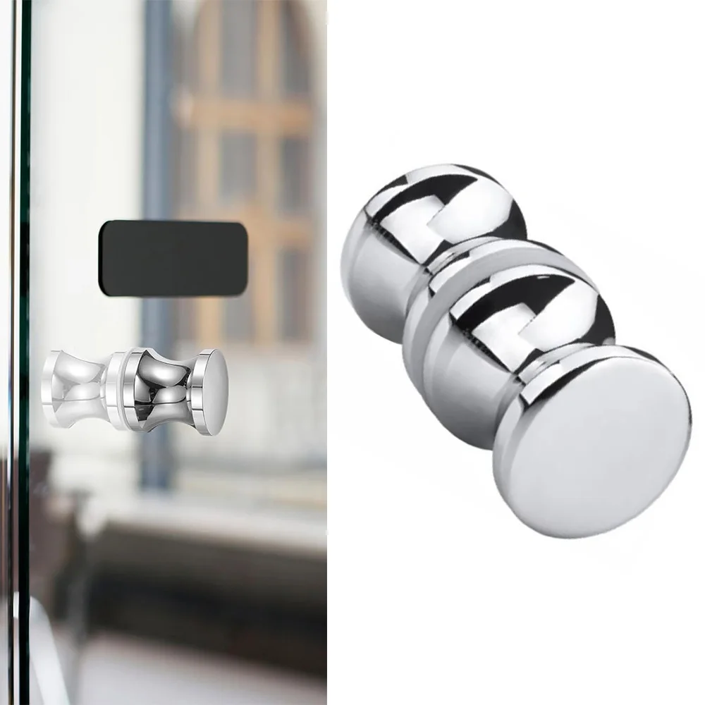 Aluminum Alloy Double Sided Glass Door Pull Knob Black Silver Modern Shower Door Handle Bathroom Cabinet Sliding Door Hardware