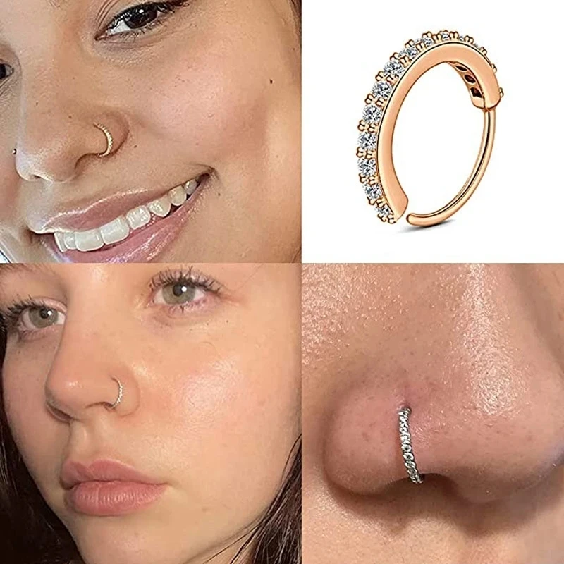 1pc 20G Zercon Septum Nose Rings Hoops for Women, Small Piercing Nose Ring Cartilage Tragus Helix Earring Piercing Jewelry