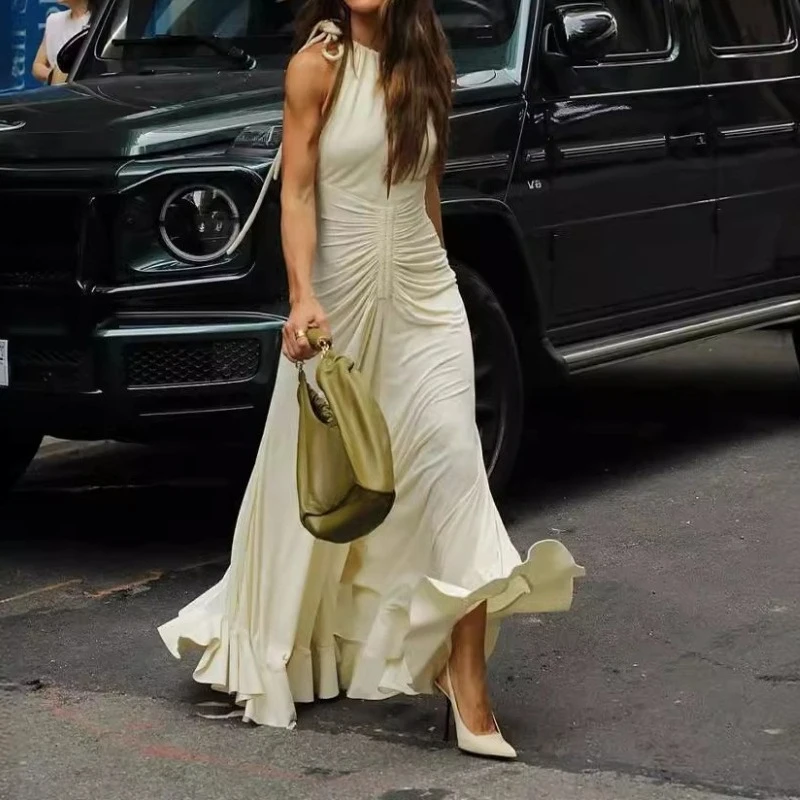 

Spring/summer 2025 Suspender Dress Is Fashionable and Elegant with Solid Color Women's Long Skirt