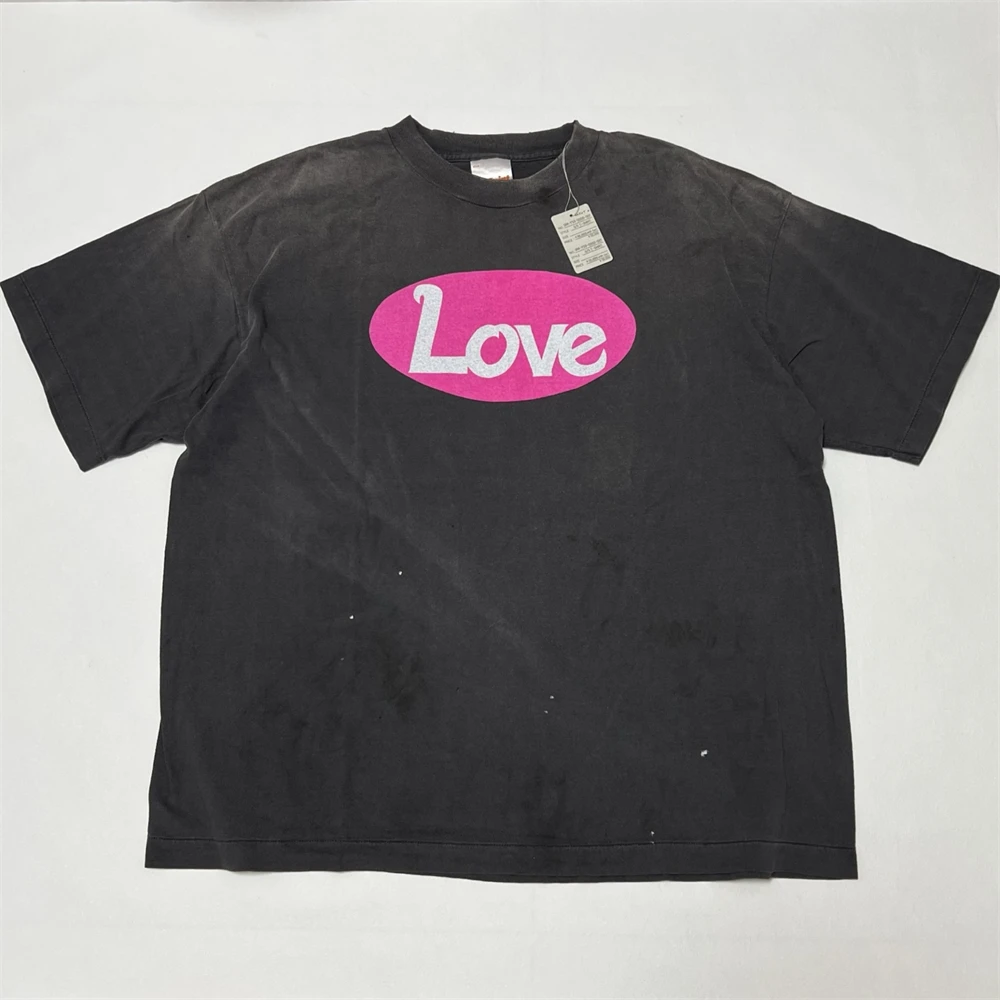 

Washed Saint SS PINK LOVE Logo T Shirt Men Women 1:1 High Quality Tee Tops T-Shirt