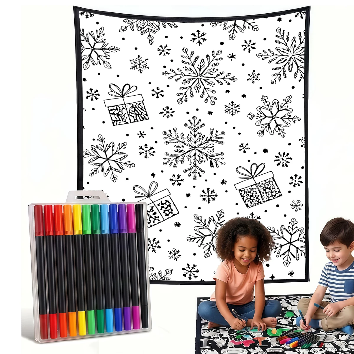 Blue Pink Snowflake Gifts DIY Cozy Coloring Blankets -24 Markers, Cozy Velvet Ideal For Daily Use Home Decor And Kids Spaces