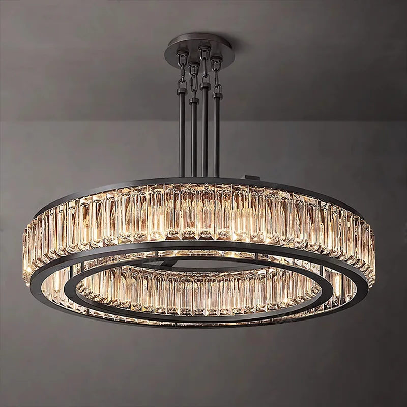 Crystal Chandelier Black Ring Pendant Light Modern Ceiling Lamp for Living Room Dining Room Bedroom Hotel Interior Decor
