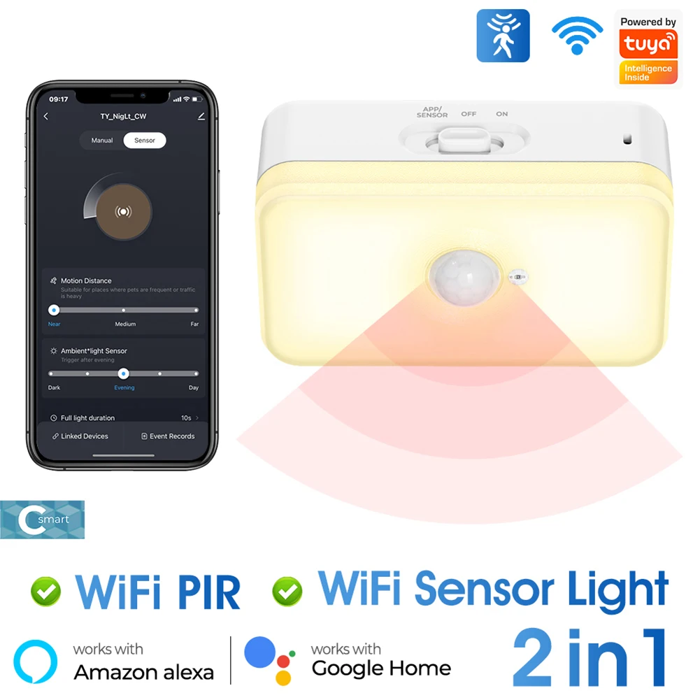 

WIFI умный светодиодный ночник PIR датчик движения голосовое приложение Smart Life детектор движения работает с Alexa Google Home