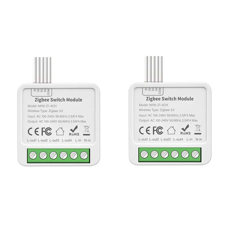A69ezigbee Relay Switch Module 4 Channels AC100-240V On/Off Switch Smart Home Switch Mini Dark Box Switch