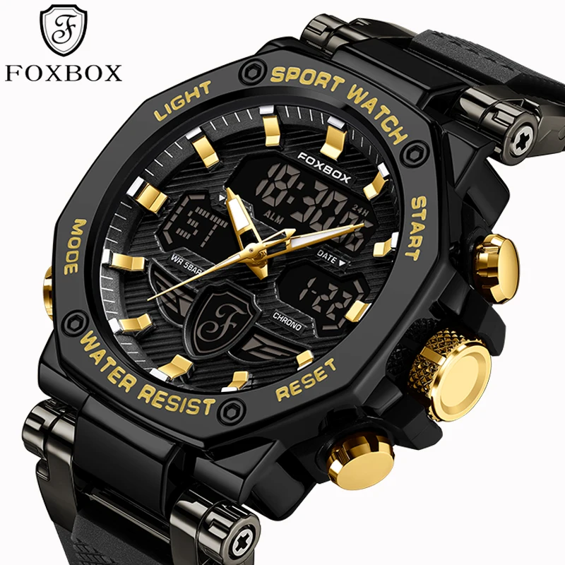 FOXBOX Digital Military Sport mens wristwatch Fashion Luminous Dual Display Chronograph Waterproof Clock watches for men reloj