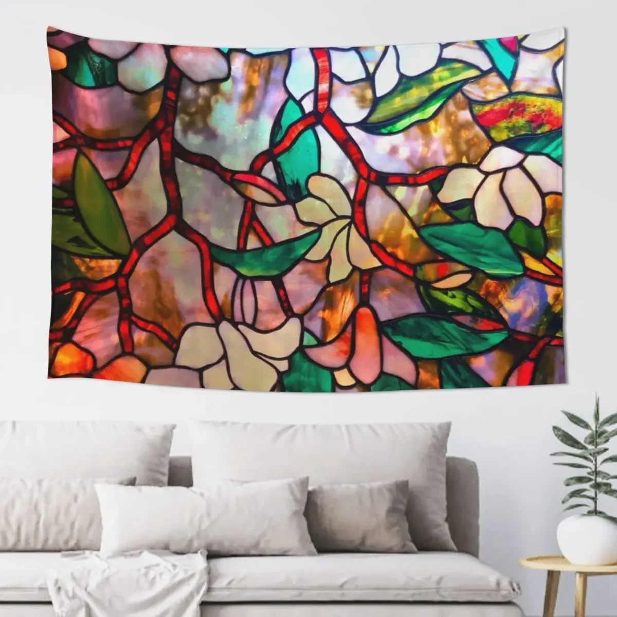 

Illuminated Plumeria Stained Glass Window Tapestry Cute Room Decor Bedroom Decor Tapestry