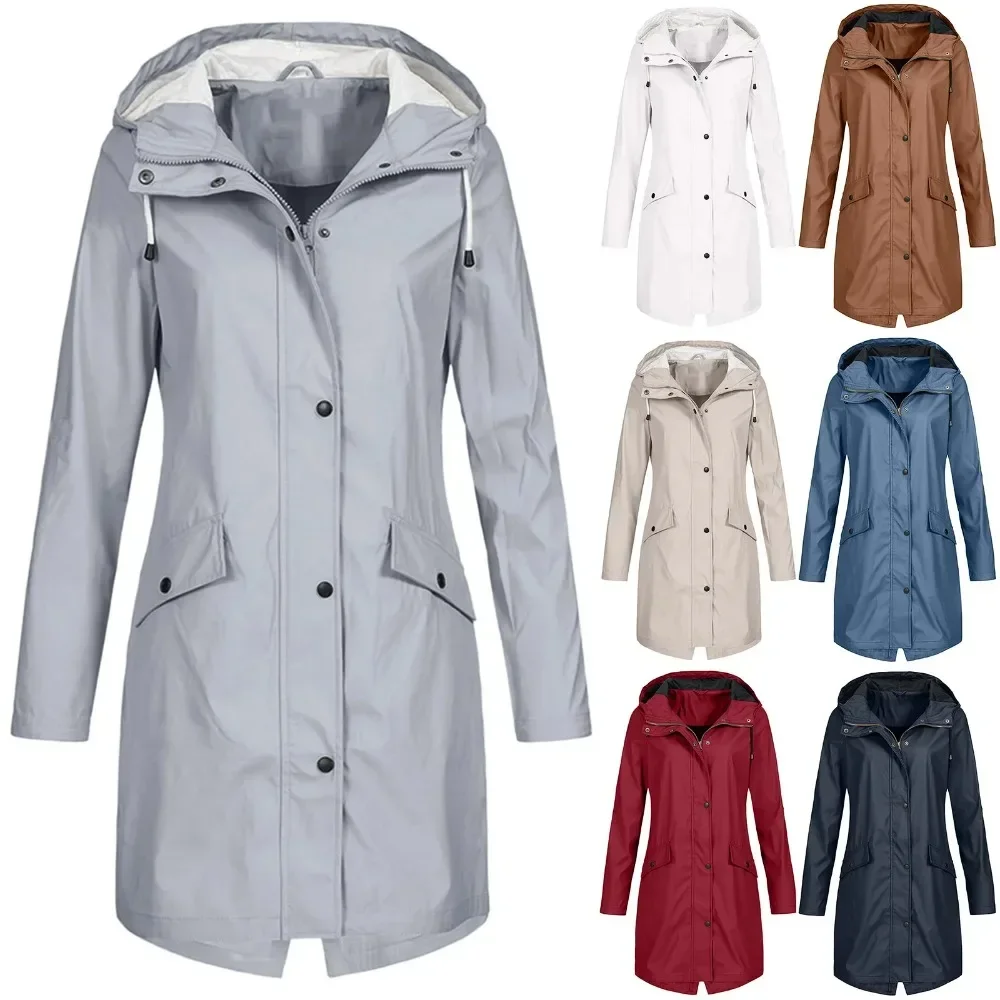 女性用防水ジッパーレインジャケット-無地-レディース-s-3xl-アウトドア登山用軽量レインコート-レインジャケット-女性用