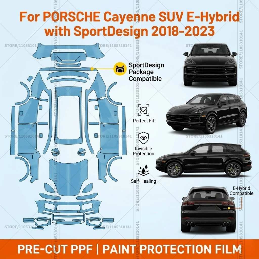 

Предварительно нарезанная защитная пленка PPF, прозрачная пленка для бампера, прозрачная автомобильная пленка для Porsche Cayenne SUV E-Hybrid с SportDesign 2018-2023