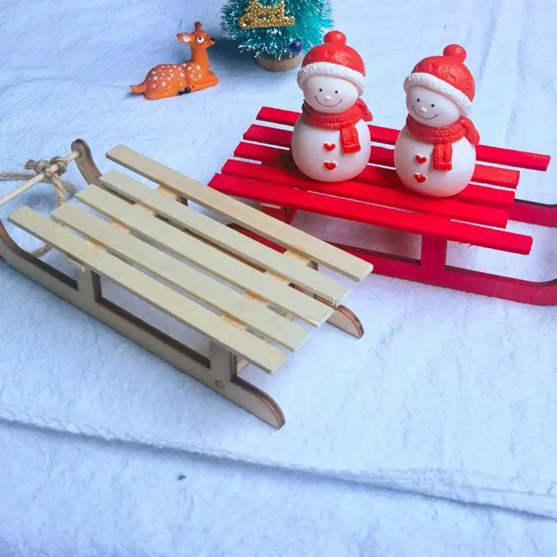 Wooden Christmas Sleighs Wooden Sleigh Decoration Portable Holiday Miniature Sleigh Rustic Wood Sled Model For Bookshelf Bedroom