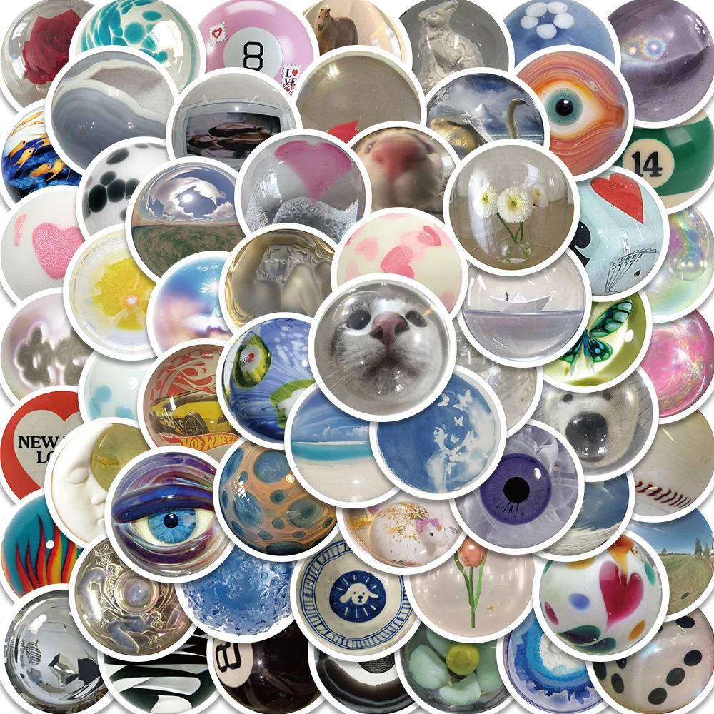 60pcs Ins Style Cute Glass Bead Stickers Aesthetic Cat Eyes Cartoon Decals Graffiti DIY Phone Skateboard Suitcase Helmet Decals