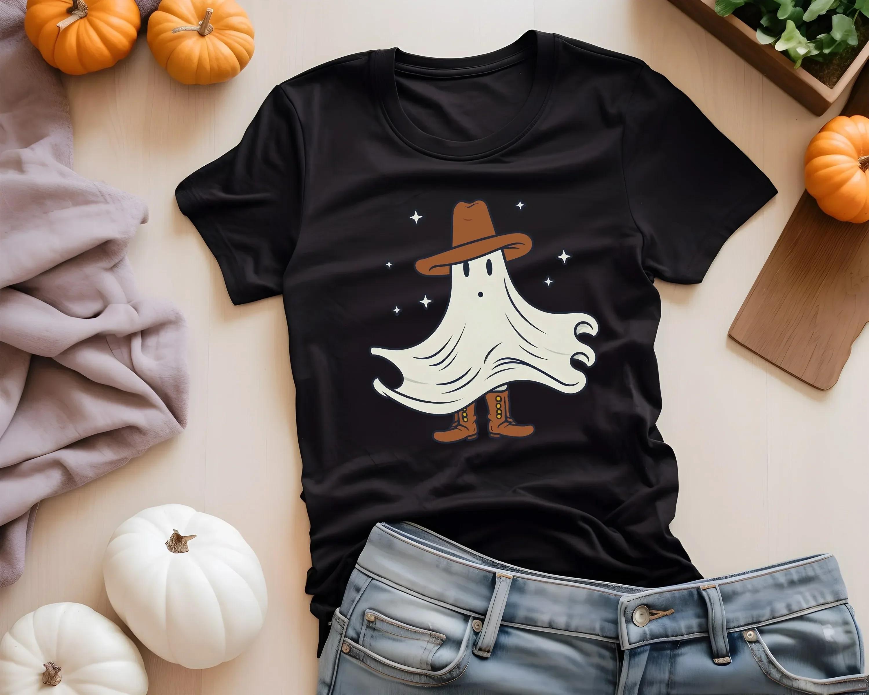 Cowboy Ghost T Shirt Western Halloween Country Spooky