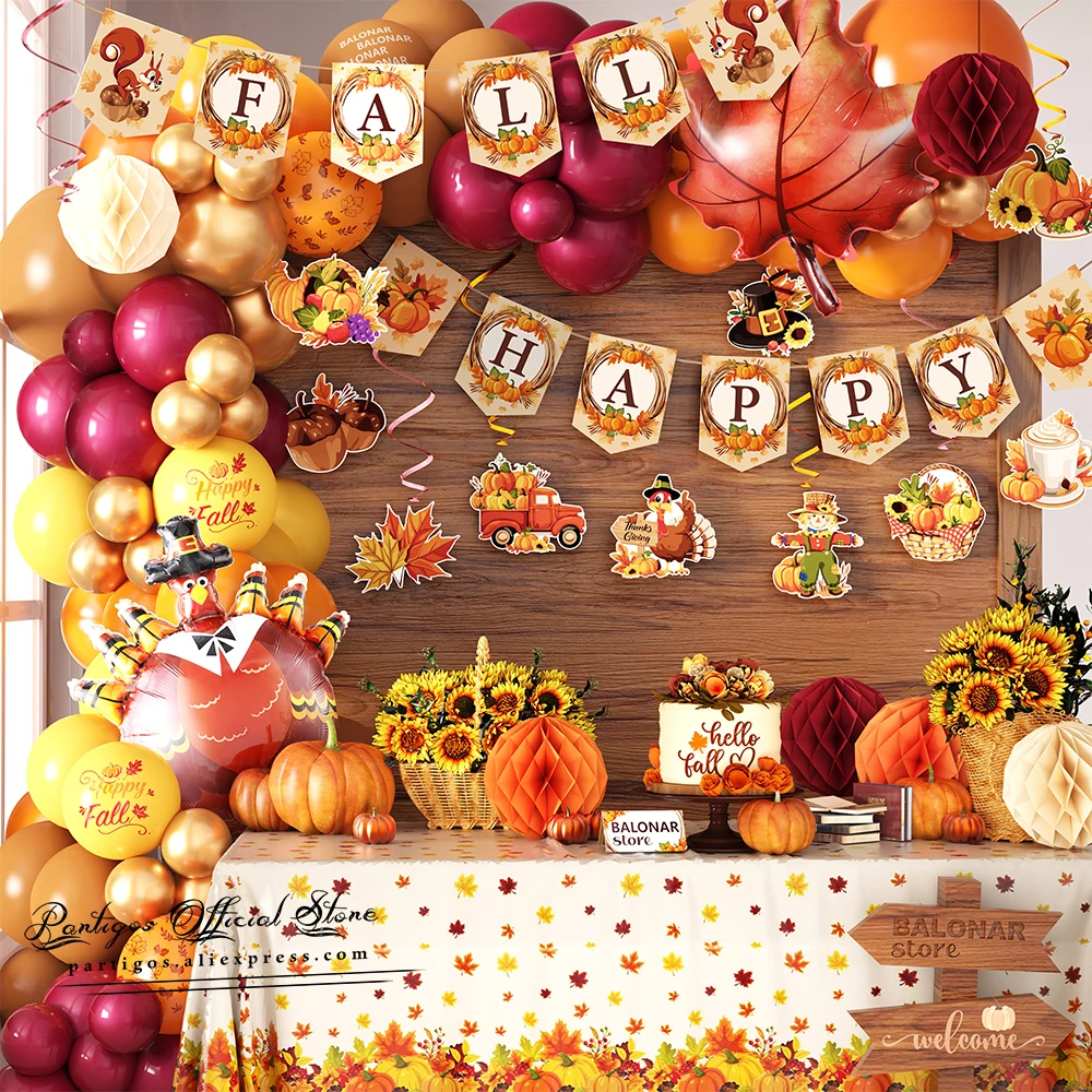 

Thanksgiving Balloon Garland Arch Kit Fall Harvest Party Decor Maple Leaf Pumpkin Turkey Foil Ballon Home Autumn Supplies Globos