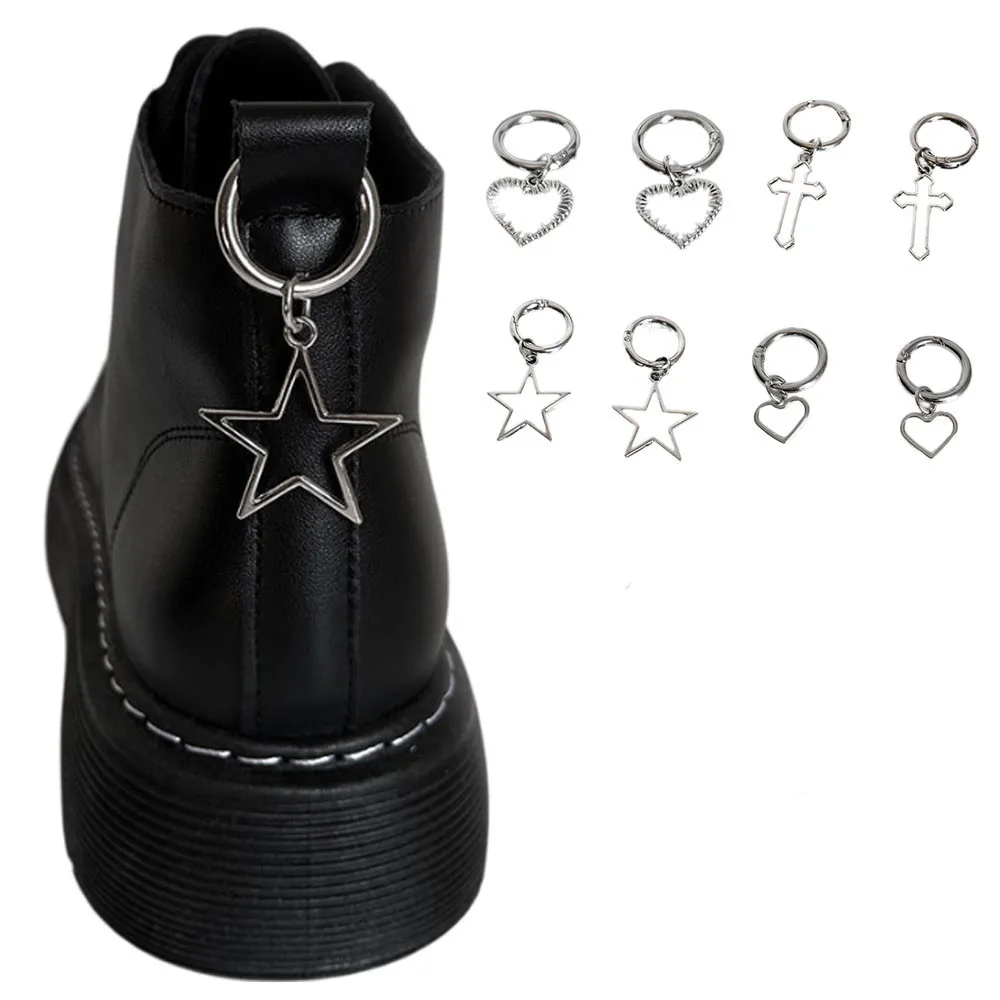 

2PCS Punk Style Martin Boots Pendant Metal Hollow Stars Hearts Pendants DIY Decoration Shoe Buckles Chains Y2K Shoes Accessories