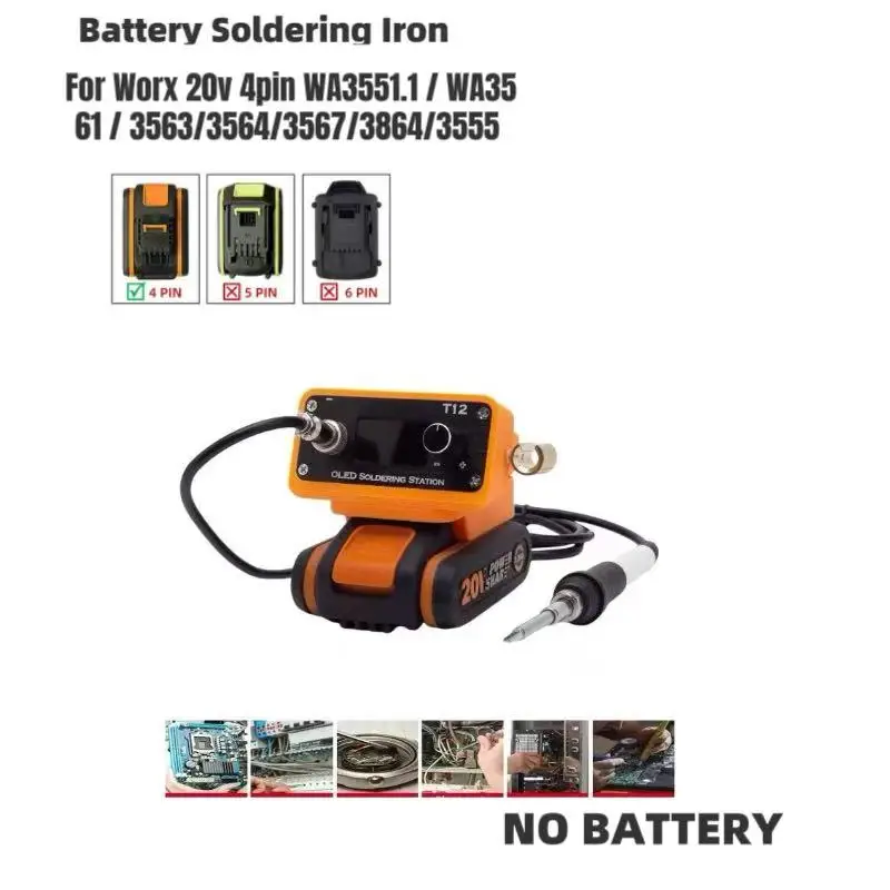 

For Worx 4PIN 20V Lithium Battery T12 Cordless Soldering Iron Station Portable Solder Station Cordless Soldering (No Battery )
