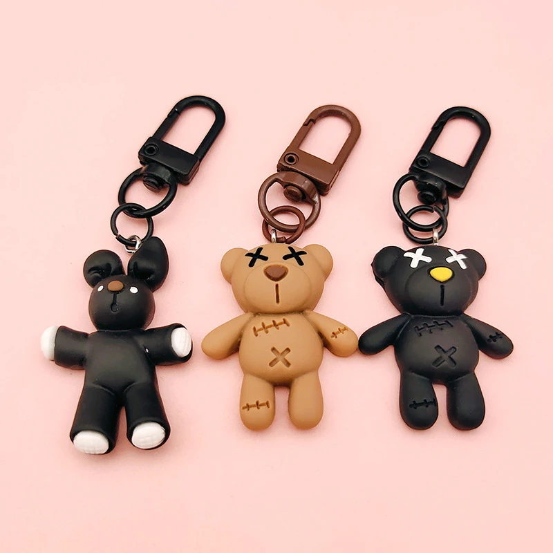 6.3cm/2.48in Cool Black Bear Key Chain Coffee Cup Bottle Cap Rabbit Pendant Car Key Ring Backpack Charms Bag Decor Accessories