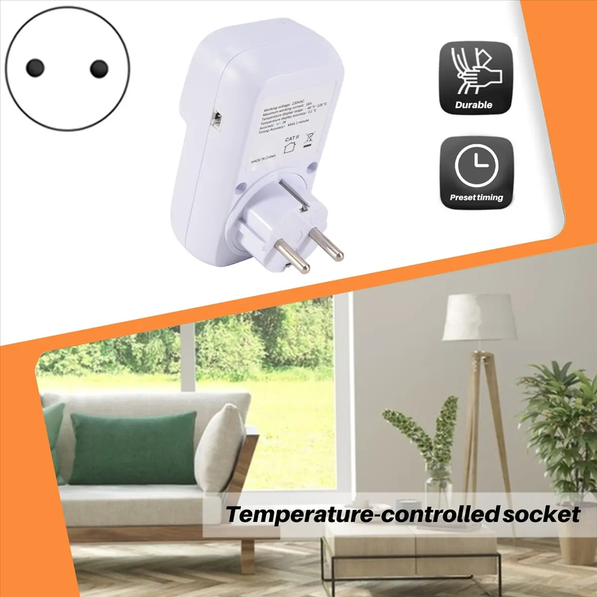 Exquisite- Digital Temperature Controller Socket Outlet Thermostat with Time Sensor Probe Heating Cooling Switch 16A EU Plug