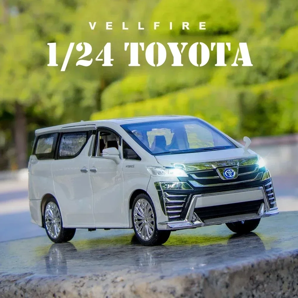 Toyota Vellfire MPV Van Diecast Toy Car Modelo Miniatura Puxar Para Trás, Som e Luz Portas, Openable Coleção, Presente para Menino, Criança, 1/24