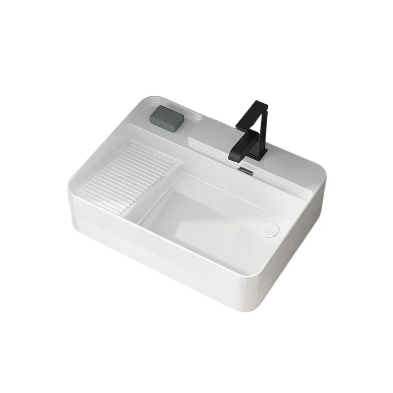 Balcony washing machine basin on the table side sewer, partial hole wash ceramic face basin with washboard
