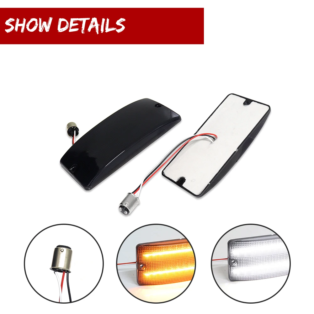 Dual-color Car Front Bumper Dynamic Amber Turn Signal Light w/ White DRL/Driving Lights For 1969-1977 Ford Bronco