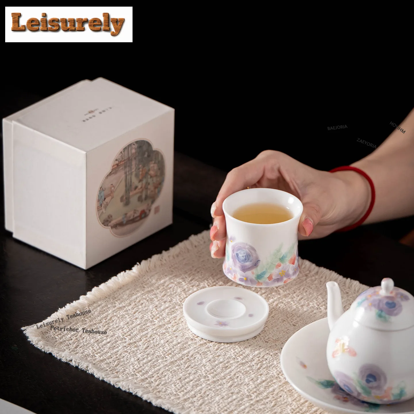 HOYIHM Hand-painted Flowers Casting Shadows Teacup Retro Tea Bowl Water Jug Tea-tasting Personal Cup Jianzhan Master Cups Gifts
