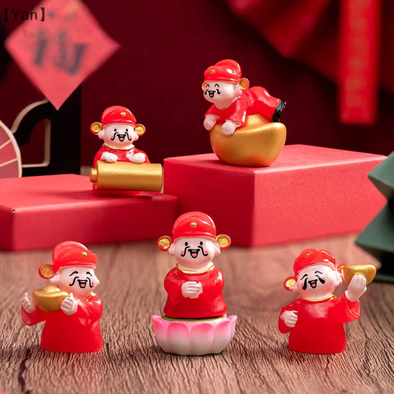 srpYan OtraYan Poh7Pcs/set New Year Luck Ornaments Cartoon Mini God Of Wealth Statue Figurki Micro Landscape Decoration Desktop Ornament
