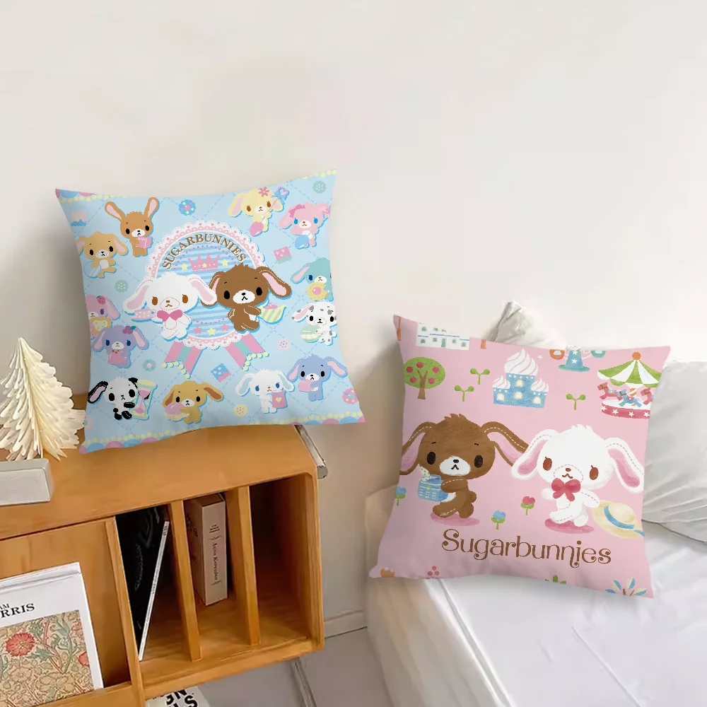 MINISO Cartoon S-Sugarbunnies Cute Sofa Living Room Bedroom Headboard Backrest Cushion Square Cushion Nap Time Pillow Cas