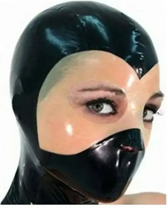

100% Latex Gummi anti-clip Schwarz Maske Kapuze Hood Tight Open eye Zipper S-XXL
