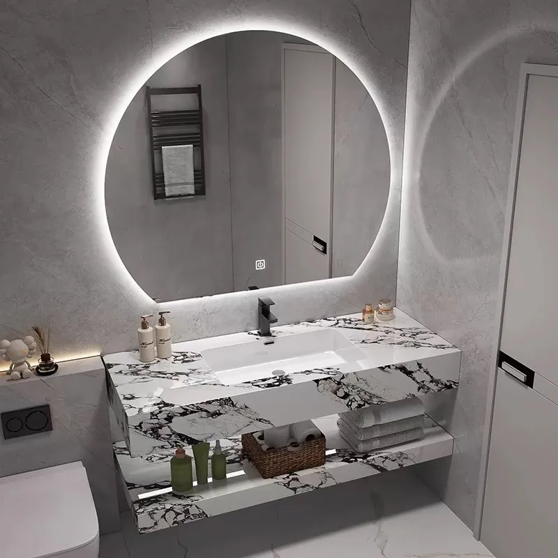 LMM simple double-layer rock slab ceramic integrated seamless basin bathroom cabinet combined toilet wash basin
