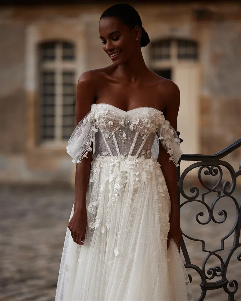 Robe de mariée élégante sans manches, ligne a, dentelle, épaules dénudées, Style sol, personnalisation