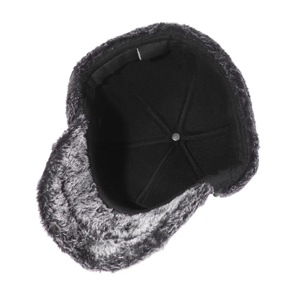 

Simple PU Leather Men Baseball Cap Thicken Keep Warm Earflaps Caps with Earmuffs Snapback Cap Grandpa