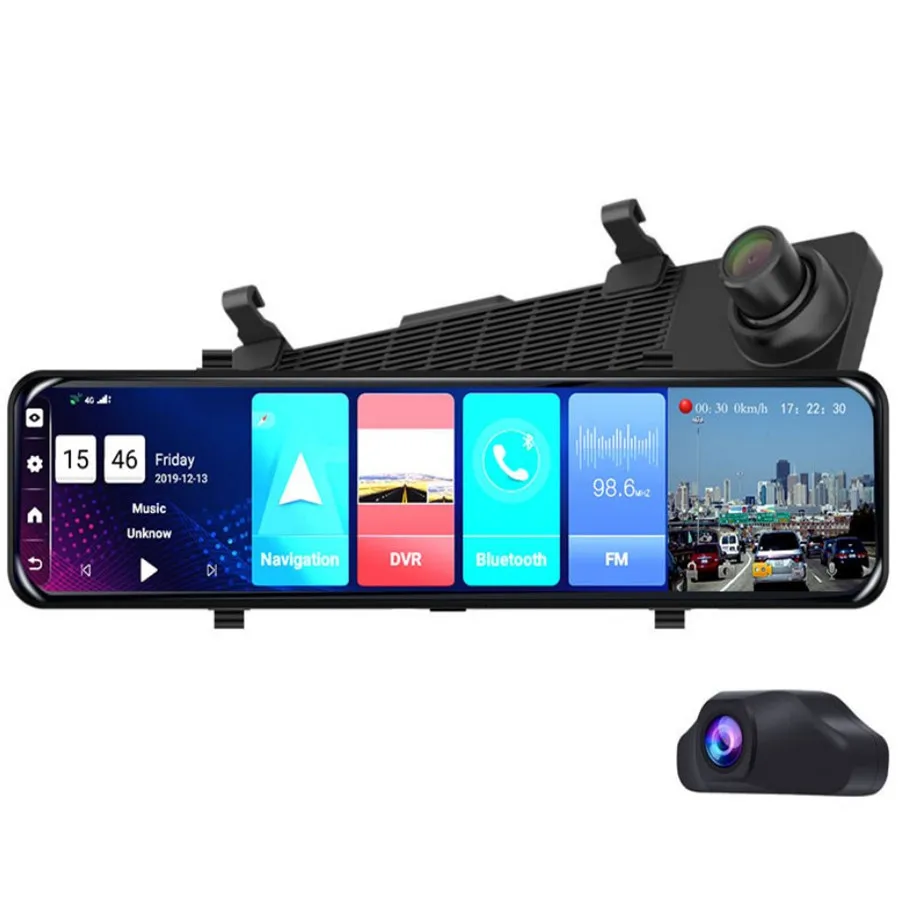 Wholesale 4G streaming media 12 inch 2G+32G full screen intelligent cloud rearview mirror navigator ADAS dual recording dashcam