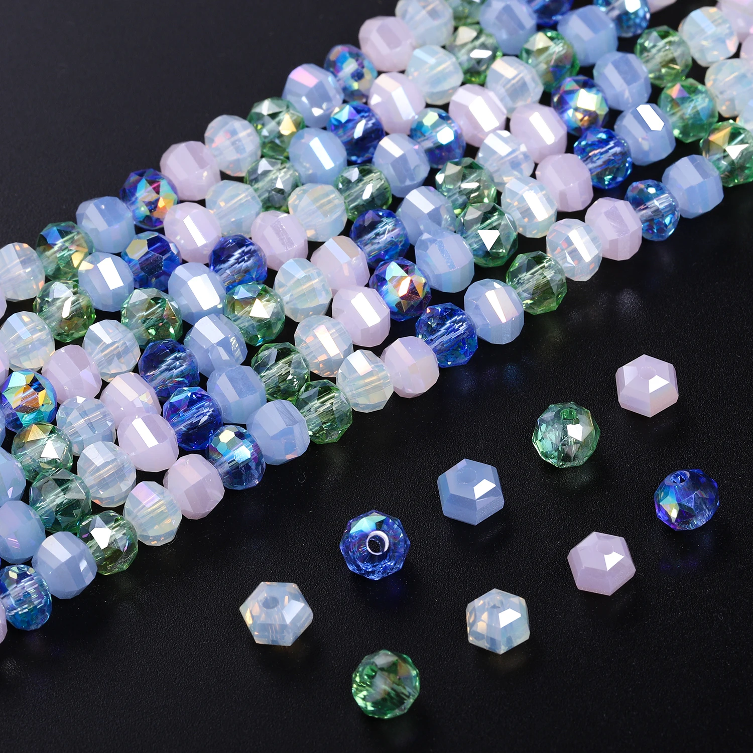 Mixed Color 6x4.5mm 56pcs Wheel Shape Crystal Glass Beads Faceted Round Glass Loose Beads For Jewelry Making DIY Bracelets