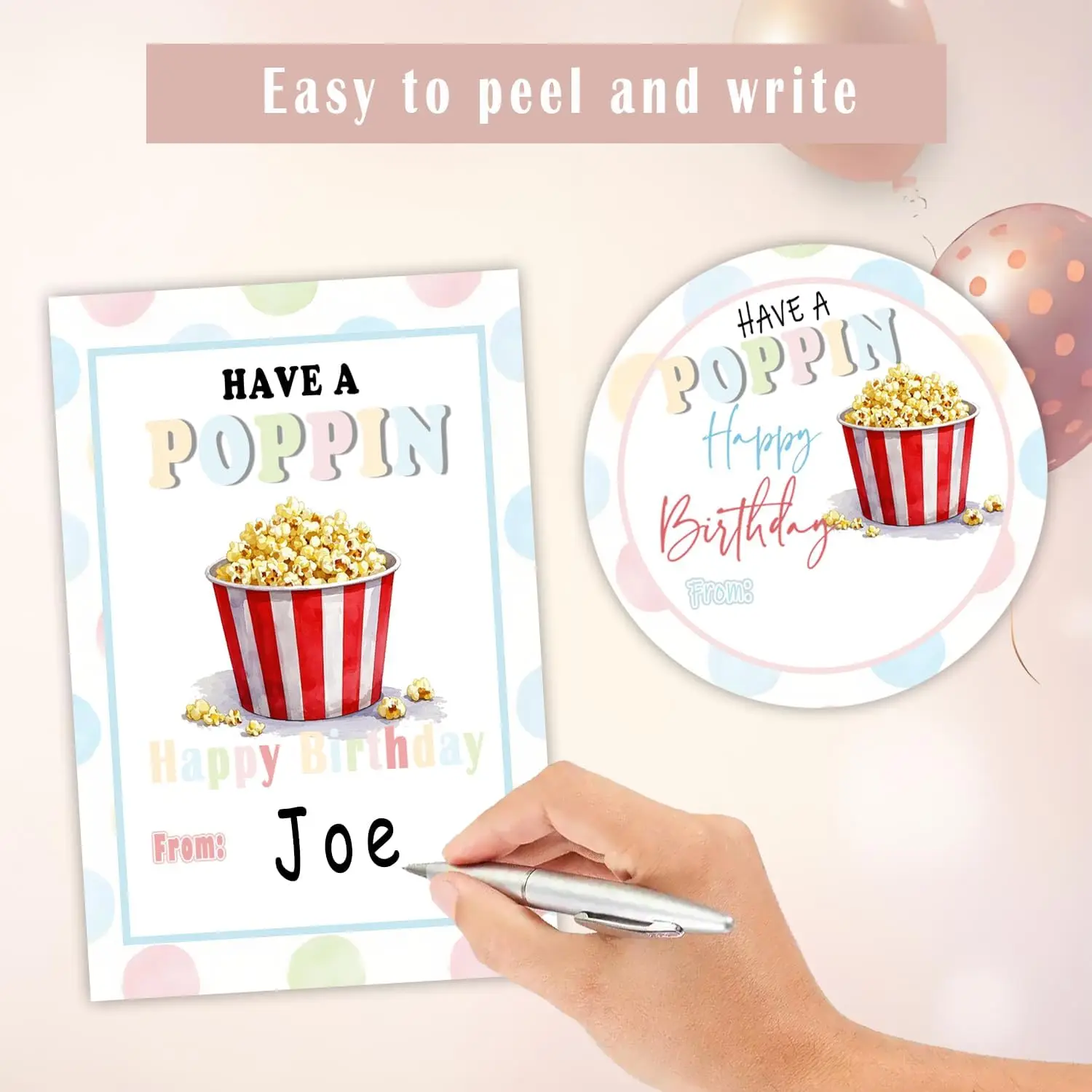 40 PCS Have a Popp-ing Birthday Stickers Popcorn Birthday Tag Classroom Birthday Labels Rectangular (2 * 3 inches) & Circular