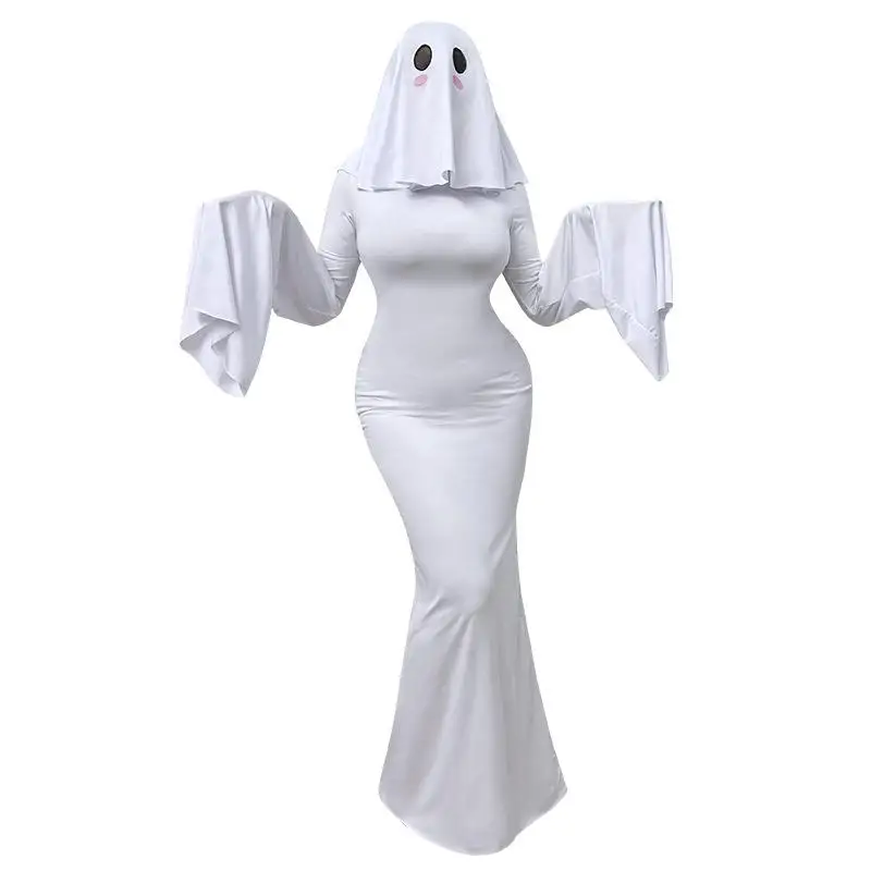 Adorable Ghost Girl Dress Women's Cosplay Stage Performance Costume Apricot Lady Halloween Party Theme Fashionable Ethnic Style